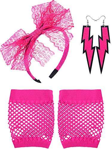 Blulu 80er Jahre Kostüm Accessoires für Frauen Spitze Stirnband Neon Ohrringe Fischnetz Handschuhe für 80er Jahre Retro Party Halloween, Rosenrot Blulu 80er Jahre Kostüm Accessoires für Frauen Spitze Stirnband Neon Ohrringe Fischnetz Handschuhe für 80er Jahre Retro Party Halloween, Rosenrot von Blulu