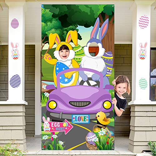 Ostern Party Dekorationen Hasen in Bewegung Foto Tür Banner, Großer Stoff Ostern Hintergrund Foto Tür Banner Hintergrund, Lustige Eier Jagd Spiel Zubehör für Ostern Party Dekorationen, 6 x 3 Fuß von Blulu