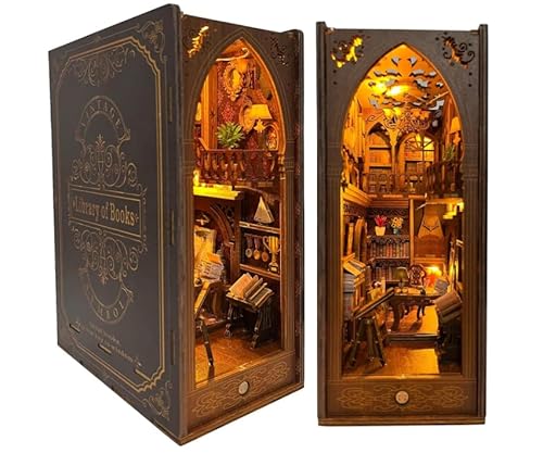 Blumacht DIY Book Nook Kit - 3D Holzpuzzle Miniatur Puppenhaus mit LED-Sensor Licht, Bücherregal Einsatz für Erwachsene & Jugendliche (Bibliothek der Bücher) von Blumacht