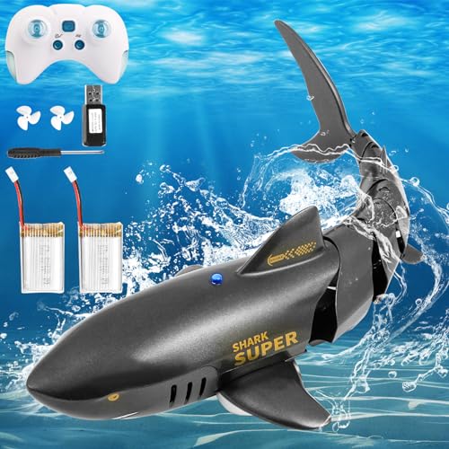 Ferngesteuertes Hai-Spielzeug, 2.4GHz Ferngesteuertes Hai-Spielzeug mit USB, Ferngesteuertes unterdem Wasser Shark Toy, Geschenk für Kinder Pool Lake Pond Garden (Schwarz) von Blumacht