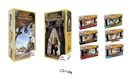 Colt Express Marshall und Gefangene französische Version + Pferde und Diligences + Banditen-Erweiterungen + 1 Flaschenöffner Blumie (Marshal + Diligences + 6 Banditen) von Blumie Shop