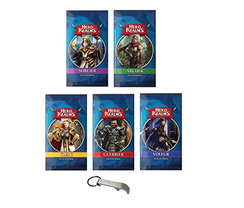 Hero Realms Set 5 Heldendecks: Zauberer, Krieger, Bogenschütze, Dieb, Klerc Französische Version + 1 Flaschenöffner Blumie (5 Heros) von Blumie Shop