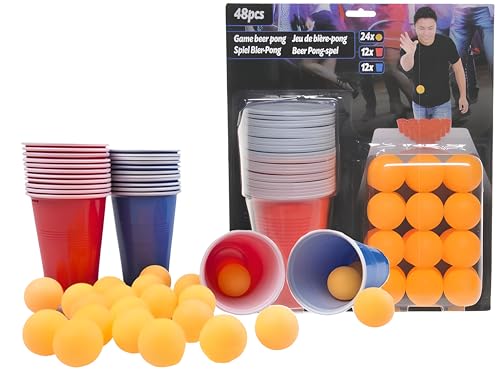 24 Premium Becher 480 ml in Blau und Rot & 24 Tischtennisbälle Trinkbecher Partybecher Wiederverwendbar aus Kunststoff von Blumixx