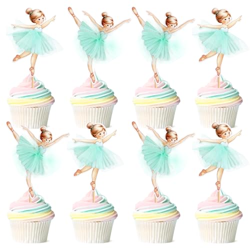 24 Stück Ballerina Cupcake Toppers Grün Ballett Mädchen Cupcake Toppers Ballett Cupcake Dekoration Picks Für Ballerina Thema Baby Dusche Geburtstag Party Kuchen Dekoration Zubehör von Blumomon