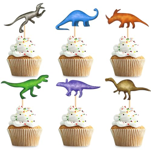 24 Stück Dinosaurier Cupcake Topper Tier Cupcake Topper Picks Kuchendekoration für Baby Shower Hochzeit Geburtstag Event Party Dinosaurier Thema Party Dekoration Versorgung von Blumomon