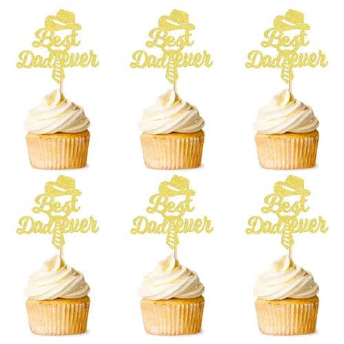 24 Stück Papas Geburtstag Cupcake Topper Black Glitter Love Dad Cupcake Beste Dad Geburtstagsdekoration Vaters Geburtstagsparty Zubehör von Blumomon