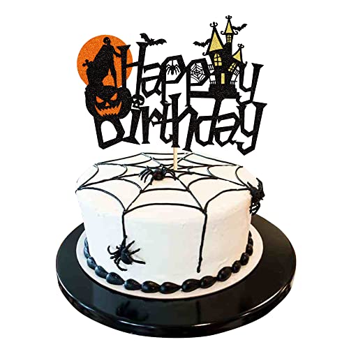 Blumomon 1 Stück Halloween Happy Birthday Kuchen Topper Glitzer Halloween Zauberer Geist Kürbis Kuchen Dekoration für Geist Zauberer Hexe Kürbis Herbst Motto Geburtstag Party Supplies von Blumomon