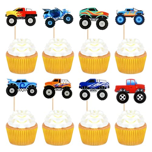 Blumomon 24 Monster Truck Cupcake Tops Monster Truck Thema Kuchen Dekoration Cupcake Dekoration Für Bunte Monster Trucks Geburtstag Baby Party Dekoration von Blumomon