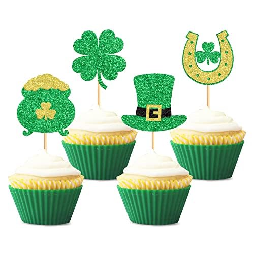 Blumomon 24 St. Patrick's Day Cupcake Glitter Shamrock Cupcake Toppers Dreiblättriges Kleeblatt Cake Picks für St. Patrick's Day Party Dekorationen von Blumomon