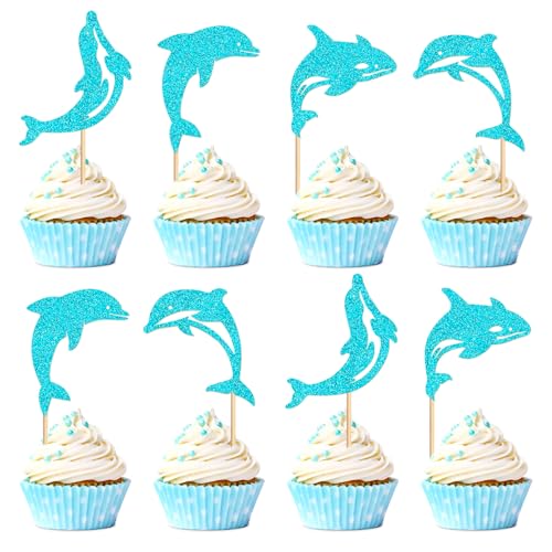 Blumomon 24 Stück Ocean Glitter Delphin Cupcake Toppers Baby Shower Dekorationen Boy Birthday Supplies Blumomon 24 Stück Ocean Glitter Delphin Cupcake Toppers Baby Shower Dekorationen Boy Birthday Supplies von Blumomon