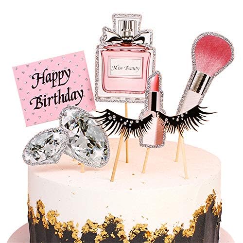 Blumomon 28 Stück Pailletten Make-up Dekoration Kuchen Dekoration Cupcake Diamant Duft rote Lippen Dekoration Happy Birthday Mädchen Bachelorette Partyzubehör von Blumomon