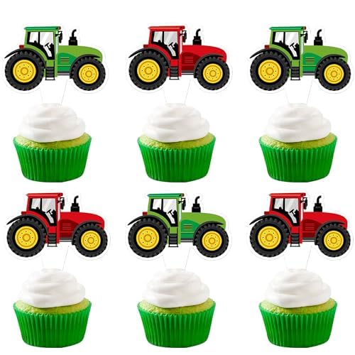 Blumomon 28 Stück Traktor Cupcake Dekoration doppelseitig Landwirt Thema Cupcake Dekoration Selected Vater Geburtstag Baby Dusche Traktor Thema Party Dekoration Supplies von Blumomon