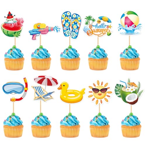 Blumomon 30 Stück Sommer Strand Vacation Cupcake topper Strandurlaub,Strandparty Cupcakes topper, Sommer Babyparty Themen Geburtstag Kuchen dekorieren von Blumomon