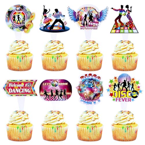 Blumomon 32 Stück Disco Kuchen Dekoration Ballsaal Tanzparty Dekoration Abend Kuchen Dekoration Musik Party Dekoration Disco Cupcake Topper von Blumomon