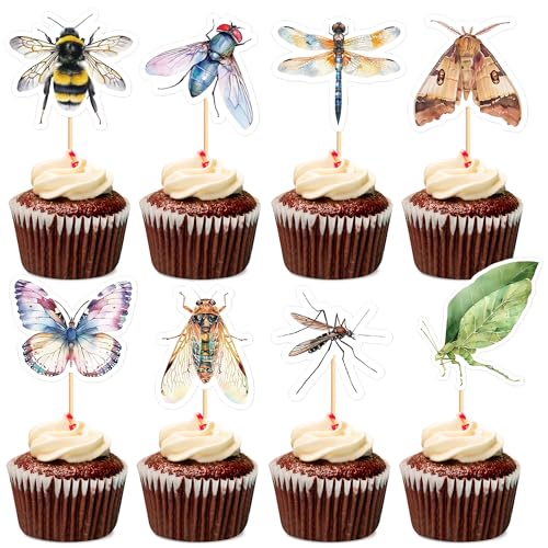 Blumomon 32 Stück Fliegende Insekten Tiere Deko Kleine Insekten sehen lebensecht aus Erinnerungen andie Kindheit Cupcake Toppers Insekten Cake Dekorationen von Blumomon