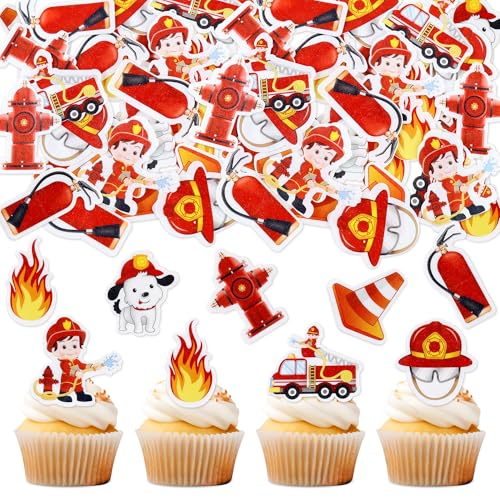 Blumomon 40 Stück Essbar Feuerwehrmann kuchen Cupcake Toppers Feuerwehr LKW Cupcake Dekorationen Baby Dusche Boy Mädchen Geburtstagsfeier Dekorationen von Blumomon