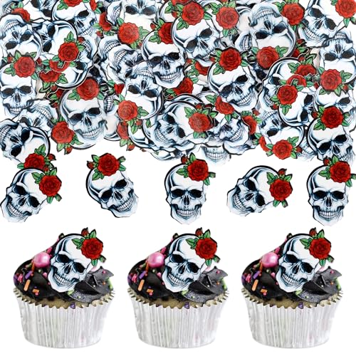 Blumomon 40 Stück Essbare Kuchen Dekoration Skelett Cupcake Topper Halloween Tortenaufsatz Kuchen Halloween Party Dekoration Death Metal Musik Party Dekoration von Blumomon