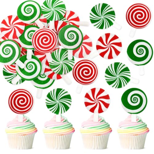 Blumomon 40 Stück Essbare Merry Christmas Cupcake Topper Essbare Christmas Stick Candy Weihnachts kuchen Dekoration Weihnachtsfeier Feiertagsbedarf von Blumomon