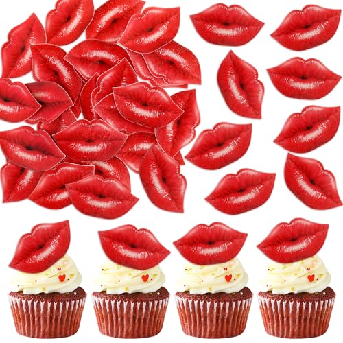 Blumomon 40 Stück Essbare Valentinstag Cupcake Toppers Rote Lippen Kuchen Dekorationen Valentinstag Cupcake Dekors von Blumomon