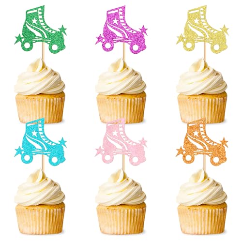 Blumomon Cupcake-Topper mit Rollschuhlaufen, Glitzer-Rollschuhe, Cupcake-Dekorationen, Picks, Sport, Skaten, Thema, Geburtstagsparty, Kuchendekorationen, Zubehör, 24 Stück Blumomon Cupcake-Topper mit Rollschuhlaufen, Glitzer-Rollschuhe, Cupcake-Dekorationen, Picks, Sport, Skaten, Thema, Geburtstagsparty, Kuchendekorationen, Zubehör, 24 Stück von Blumomon