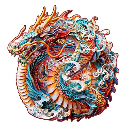 Blumuze Holzpuzzle Erwachsene, 3D Chinesischer Drachen Holz Puzzle, Holzpuzzle Einzigartige Tierform Puzzleteile,Puzzle Holz Erwachsene mit Geschenkbox aus Holz 280 Stück(L-13.4 * 12.8in) von Blumuze