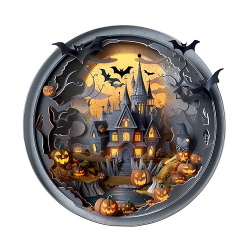 Blumuze Holzpuzzle Erwachsene, 3D Halloween Schloss 3 Holz Puzzle, Holzpuzzle Einzigartige Tierform Puzzleteile,Puzzle Holz Erwachsene mit Geschenkbox aus Holz 100 Stück(S-21.5 * 21.3cm) von Blumuze