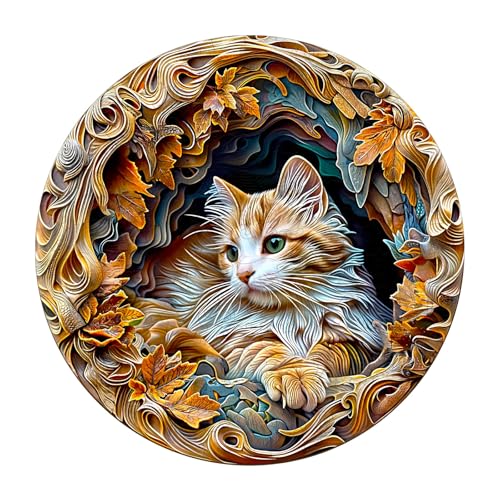 Blumuze Holzpuzzle Erwachsene, 3D Katze Holz Puzzle, Holzpuzzle Einzigartige Tierform Puzzleteile,3D Cat Puzzle Holz Erwachsene mit Geschenkbox aus Holz 100 Stück(S-8.5 * 8.5in) von Blumuze