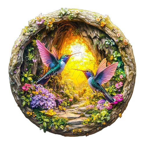 Blumuze Holzpuzzle Erwachsene, 3D Kolibri in der Höhle Holz Puzzle, Holzpuzzle Einzigartige Tierform Puzzleteile,3D Hummingbird Puzzle Holz Erwachsene mit Geschenkbox aus Holz 100 Stück(S-21.5*21.3cm) von Blumuze