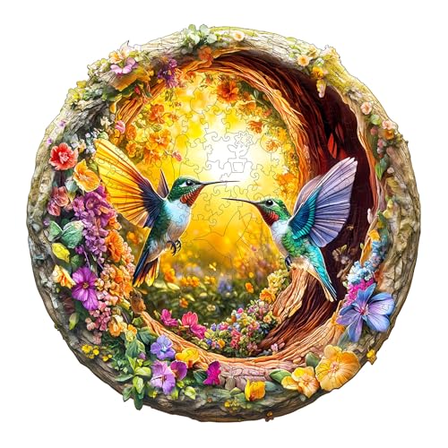 Blumuze Holzpuzzle Erwachsene, 3D Kolibri in der Höhle Holz Puzzle, Holzpuzzle Einzigartige Tierform Puzzleteile,3D Hummingbird Puzzle Holz Erwachsene mit Geschenkbox aus Holz 200 Stück(M-29*28.8cm) von Blumuze