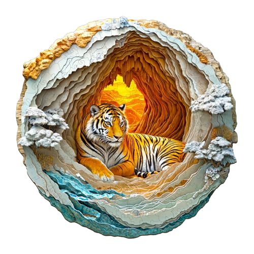 Blumuze Holzpuzzle Erwachsene, 3D Tiger Holz Puzzle, Holzpuzzle Einzigartige Tierform Puzzleteile,Puzzle Holz Erwachsene mit Geschenkbox aus Holz 100 Stück(S-21.5 * 21.5cm) von Blumuze