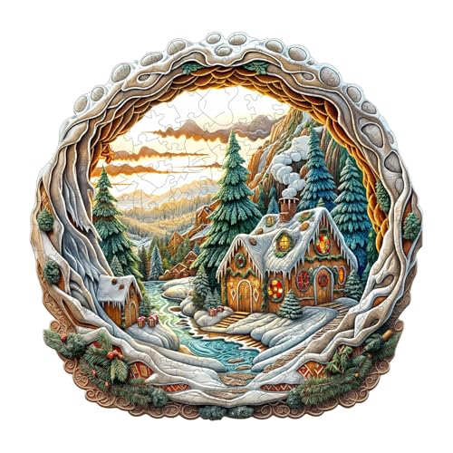 Blumuze Holzpuzzle Erwachsene, 3D Weihnachtshaus Holz Puzzle, Holzpuzzle Einzigartige Tierform Puzzleteile,3D Christmas House Puzzle Holz Erwachsene mit Geschenkbox aus Holz 110 Stück(S-8.3 * 8.3in) von Blumuze