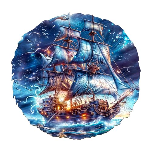 Blumuze Holzpuzzle Erwachsene, Blaue Reise Holz Puzzle, Holzpuzzle Einzigartige Tierform Puzzleteile,Blue Voyage Puzzle Holz Erwachsene mit Geschenkbox aus Holz 300 Stück(L-13.4 * 13.1in) von Blumuze