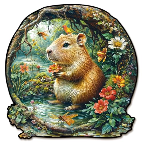 Blumuze Holzpuzzle Erwachsene, Capybara Holz Puzzle, Holzpuzzle Einzigartige Tierform Puzzleteile, Puzzle Holz Erwachsene mit Geschenkbox aus Holz 292 Stück(L-32.9 * 32.4 cm) von Blumuze