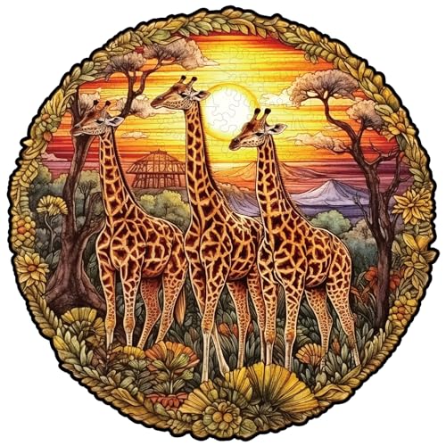 Blumuze Holzpuzzle Erwachsene, Die Giraffenfamilie Holz Puzzle,Giraffe Holzpuzzle Einzigartige Tierform Puzzleteile, Puzzle Holz Erwachsene mit Geschenkbox aus Holz,261Stück-M-11.9 * 11.7 in von Blumuze