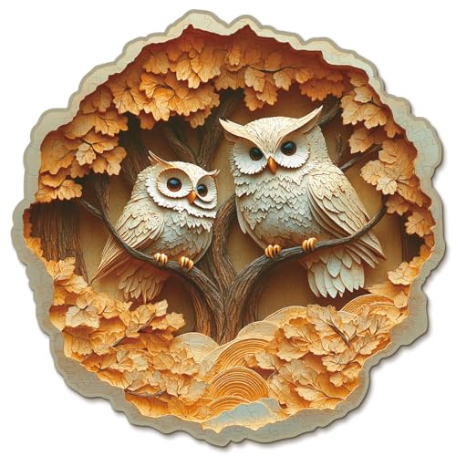 Blumuze Holzpuzzle Erwachsene, Elternteil Kind Eule Holz Puzzle, Holzpuzzle Einzigartige Tierform Puzzleteile, Puzzle Holz Erwachsene mit Geschenkbox aus Holz 301 Stück(L-34 * 33.8 cm) von Blumuze