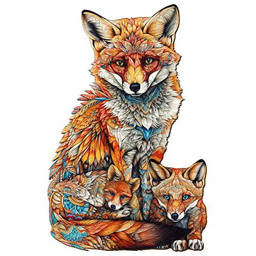 Blumuze Holzpuzzle Erwachsene 190 Stück, Fuchs Holz-Puzzle, Holzpuzzle Einzigartige Tierform Puzzleteile,Puzzle aus Tierteilen, Puzzle Holz Erwachsene mit Geschenkbox aus Holz,M-32.6 * 21cm von Blumuze