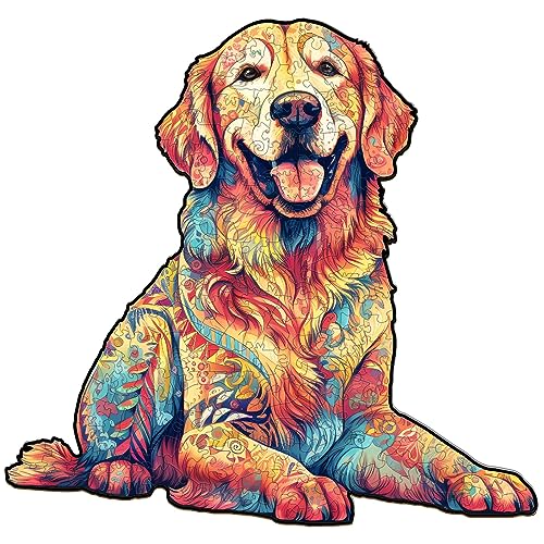 Blumuze Holzpuzzle Erwachsene 120 Stück, Golden Retriever Holz Puzzle, Holzpuzzle Einzigartige Tierform Puzzleteile, Hund Puzzle Holz, Puzzle Erwachsene mit Geschenkbox aus Holz(S-9.4 * 8.9in) von Blumuze