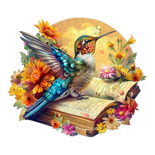 Blumuze Holzpuzzle Erwachsene, Hummingbird Kolibri im Buch Holz Puzzle, Holzpuzzle Einzigartige Tierform Puzzleteile,Puzzle Holz Erwachsene mit Geschenkbox aus Holz 175Stück(M-11.4 * 9.9in) von Blumuze