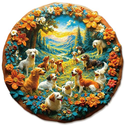 Blumuze Holzpuzzle Erwachsene, Hunde-Paradies Holz Puzzle, Holzpuzzle Einzigartige Tierform Puzzleteile, Puzzle Holz Erwachsene mit Geschenkbox aus Holz 268 Stück(L-7 * 32.6 cm) von Blumuze