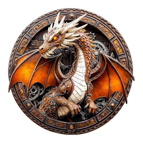 Blumuze Holzpuzzle Erwachsene, Mechanischer Drache 2 Holz Puzzle, Holzpuzzle Einzigartige Tierform Puzzleteile, Puzzle Holz Erwachsene mit Geschenkbox aus Holz 300 Stück(L-34 * 33.9cm) von Blumuze