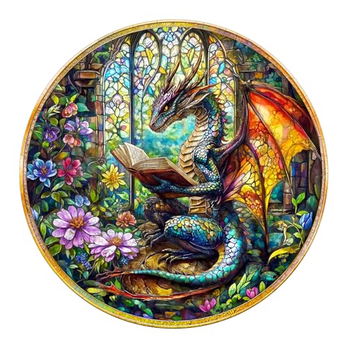 Blumuze Holzpuzzle Erwachsene, Mysteriöser Drache Holz Puzzle, Holzpuzzle Einzigartige Tierform Puzzleteile, Puzzle Holz Erwachsene mit Geschenkbox aus Holz 300 Stück(L-34 * 34cm) von Blumuze