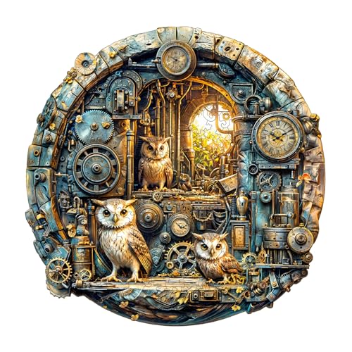 Blumuze Holzpuzzle Erwachsene, Steampunk Eule Holz Puzzle, Holzpuzzle Einzigartige Tierform Puzzleteile, Puzzle Holz Erwachsene mit Holzbox 300 Stück(L34*33.9m) von Blumuze