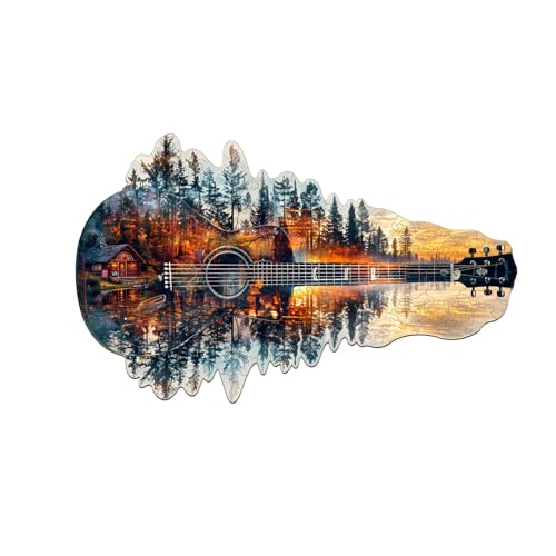 Blumuze Holzpuzzle Erwachsene, Sunset Gitarre Holz Puzzle, Holzpuzzle Einzigartige Tierform Puzzleteile, Puzzle Holz Erwachsene mit Holzbox 190 Stück(L-40.5 * 24.7cm) von Blumuze