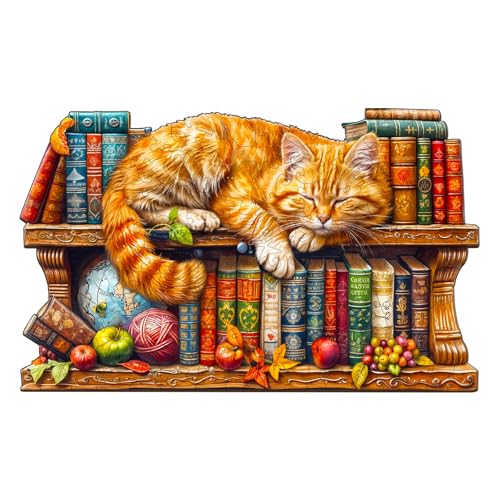 Blumuze Holzpuzzle Erwachsene, Tabby Katze 2 Holz Puzzle, Holzpuzzle Einzigartige Tierform Puzzleteile, Puzzle Holz Erwachsene mit Geschenkbox aus Holz 240 Stück(L-34 * 20.9cm) von Blumuze