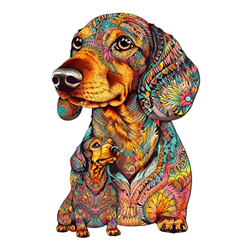 Blumuze Holzpuzzle Erwachsene 300 Stück,Dackel Holz Puzzle,Holzpuzzle Einzigartige Tierform Puzzleteile, Puzzle aus Tierteilen, Hund Puzzle Holz Erwachsene mit Geschenkbox aus Holz(L-40 * 33.3cm) von Blumuze