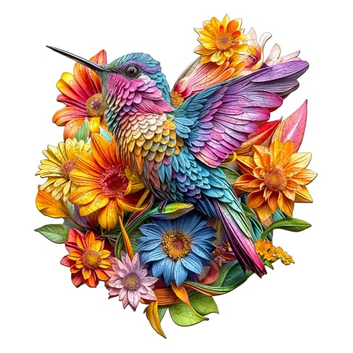 Blumuze Holzpuzzle Erwachsene,Kolibris und Blumen Holz Puzzle, Holzpuzzle Einzigartige Tierform Puzzleteile,Puzzle Holz Erwachsene mit Geschenkbox aus Holz 260 Stück(L-34 * 29.7cm) von Blumuze