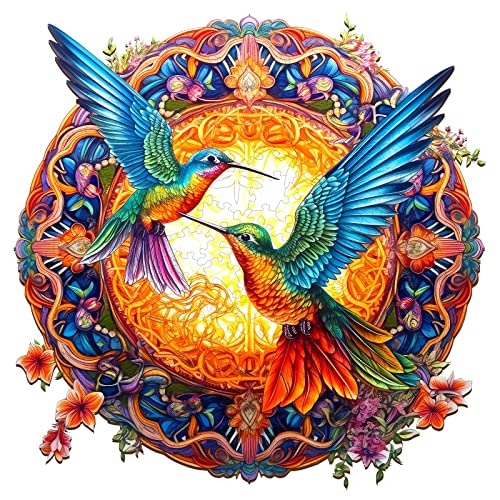 Blumuze Holzpuzzle Erwachsene 200 Stück,Mandala Hummingbird Holzpuzzle Einzigartige Tierform Puzzleteile, Kolibri Puzzle Erwachsene, Puzzle Holz Erwachsene mit Geschenkbox aus Holz(M-11.8 * 11.8in) von Blumuze