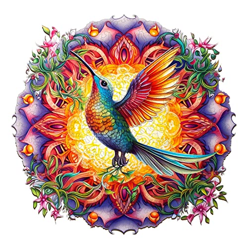 Blumuze Holzpuzzle Erwachsene,Mandala Hunmmingbird Holzpuzzle Einzigartige Tierform Puzzleteile, Puzzle aus Tierteilen, Puzzle Holz Erwachsene mit Geschenkbox aus Holz 300 Stück(L-13.8 * 13.8in) von Blumuze