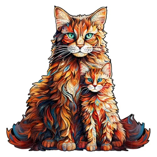 Blumuze Holzpuzzle Erwachsene 100Stück, Maine Coon Katze Holz Puzzle, Holzpuzzle Einzigartige Tierform Puzzleteile, Puzzle aus Tierteilen, Puzzle Holz Erwachsene mit Geschenkbox aus Holz S-8.3*8.5in von Blumuze