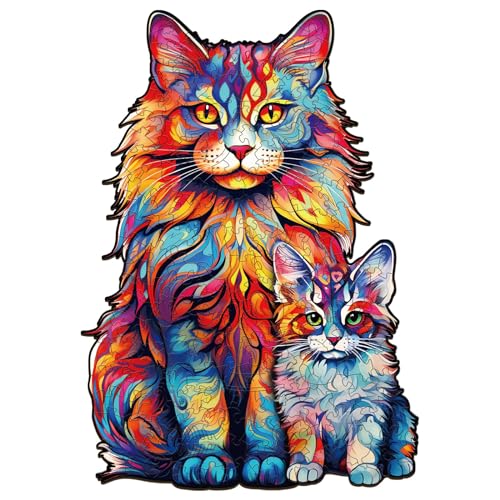 Blumuze Holzpuzzle Erwachsene 180 Stück, Maine Coon Katze Holz Puzzle, Holzpuzzle Einzigartige Tierform Puzzleteile, Puzzle aus Tierteilen, Puzzle Holz Erwachsene mit Geschenkbox aus Holz M-8*11.4in von Blumuze